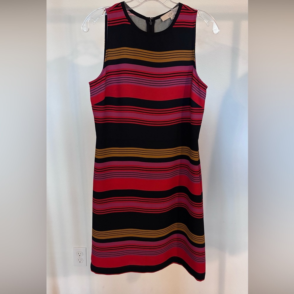 LOFT Black and Red Sheath Midi Dress Crew Neck Sleeveless